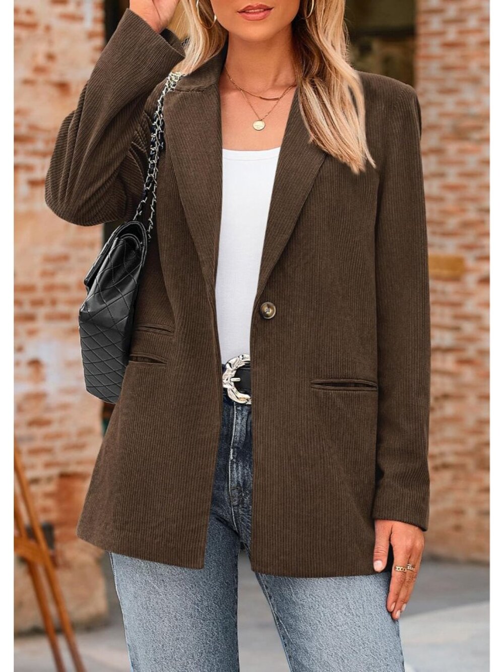 Women's Winter Corduroy Blazers Jackets - Picture 8 of 8
